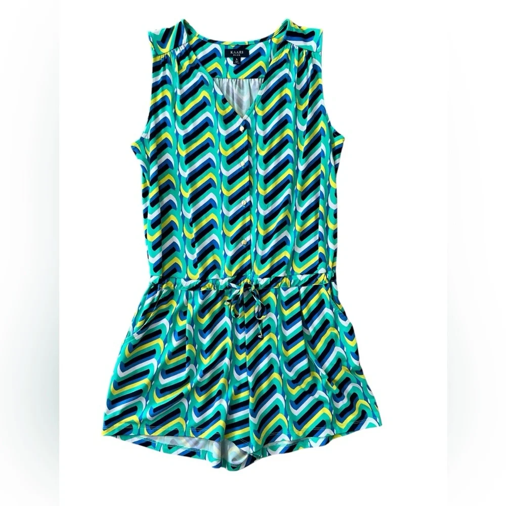 KAARI women’s colorful sleeveless romper pockets drawstring waist size SMALL